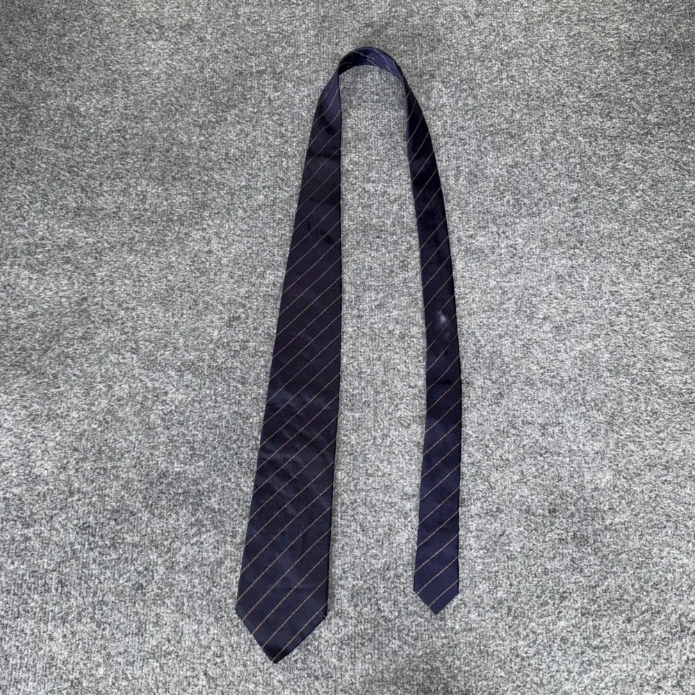 Burberry London Mens Navy Blue Silk Logo Script Diagonal Stripe Necktie Italy